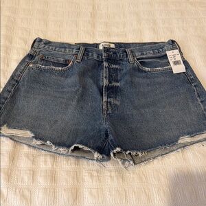 Agolde Blue Jean Shorts High-Waisted Frayed Hem